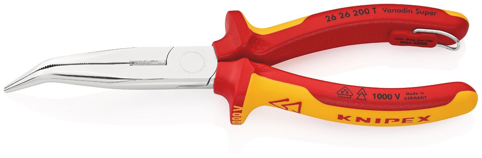 クニペックス KNIPEX ラジオペンチ KNIPEX 2626-200TBK 絶縁先曲ラジオペンチ落下防止 BK 2626-200TBK