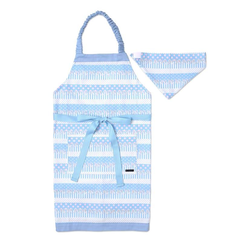 COLORFUL CANDY STYLE 子供用 キッズエプロン 女の子 三角巾 セット 小学生 着脱簡単 130-160 ポルカドットとレースリボンに魅せられて(ライトブルー) N1238630