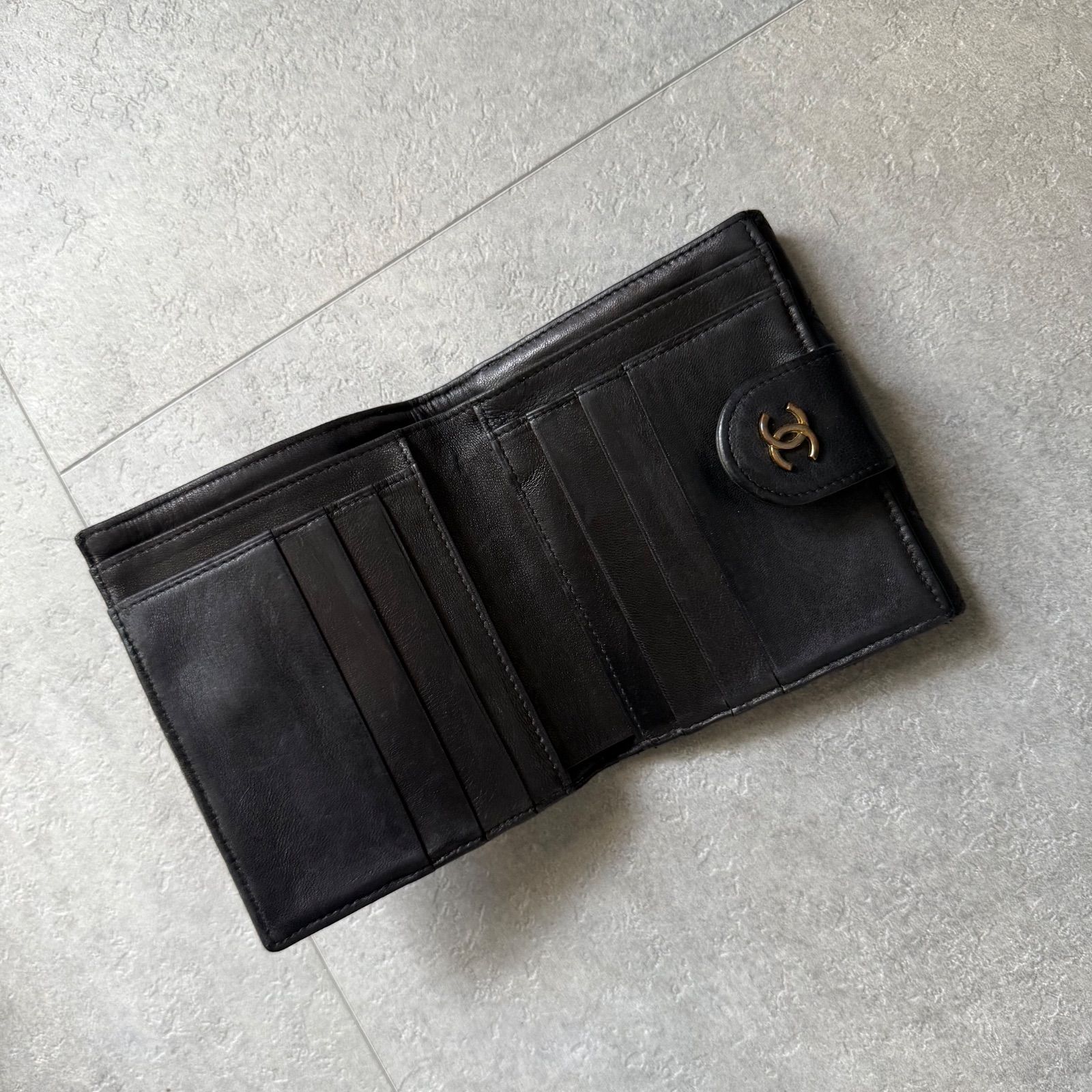 CHANEL ダブルホック財布　ビコローレ　ラムレザー　黒　ココマーク CHANEL シャネル ビコローレ Wホックココマーク ヴィンテージ