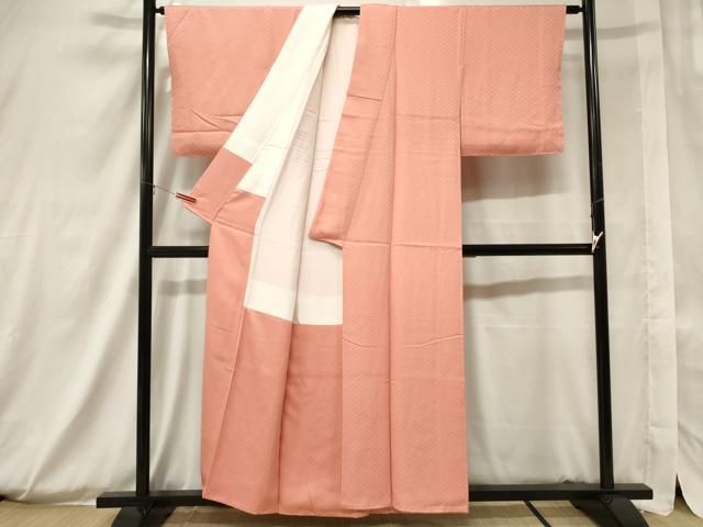 平和屋着物□上質な色無地 霞地紋 甚三紅色 正絹 逸品 未