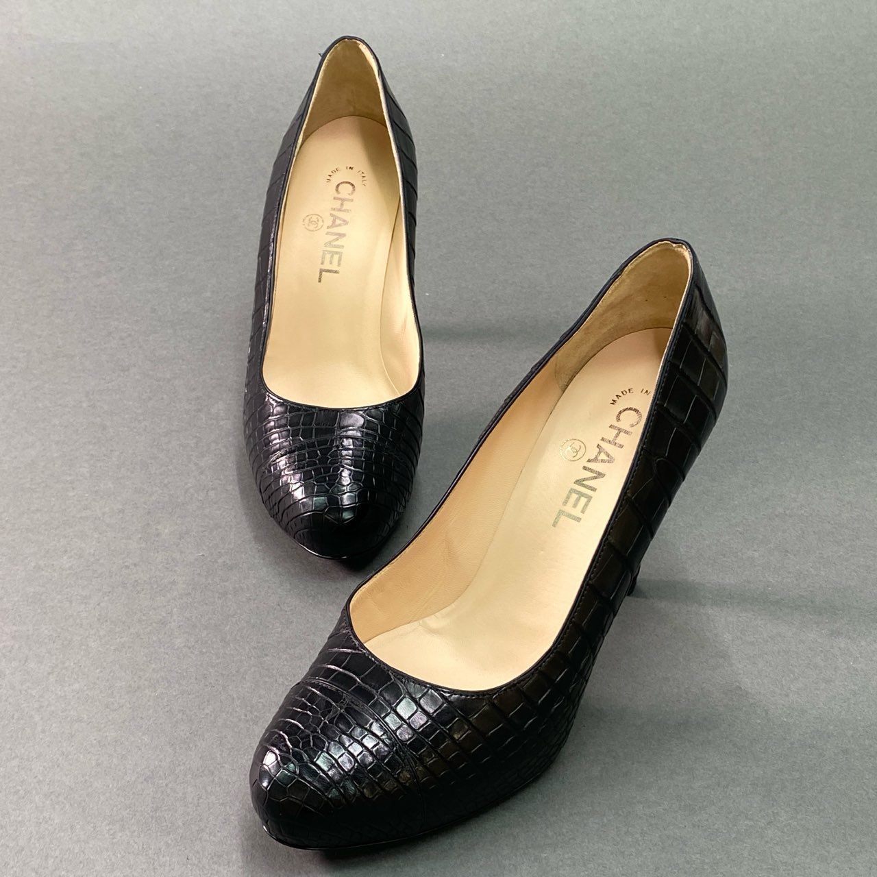9g9 《極美品》 CHANEL シャネル ココマーク リアルクロコ パンプス 37