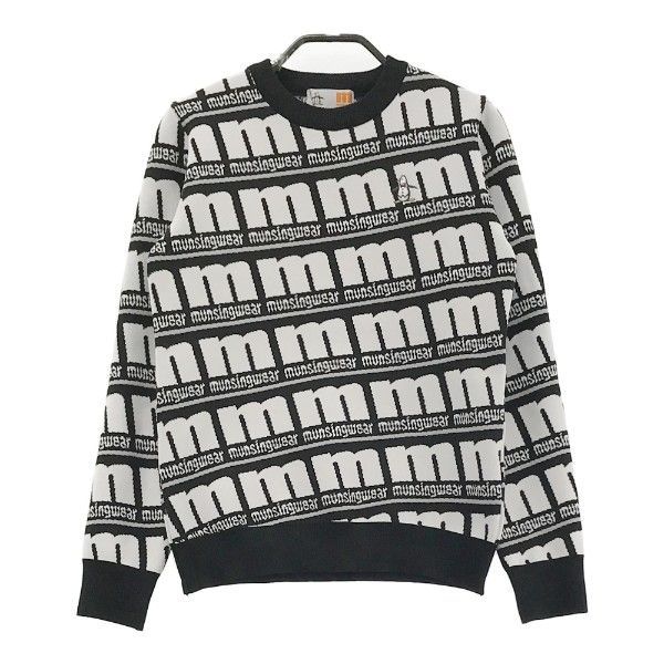 マンシングウェアセーター新品未使用タグ付きLL MUNSINGWEAR マンシングウェア ニットセーター ロゴ 総柄 ブラック系 M
