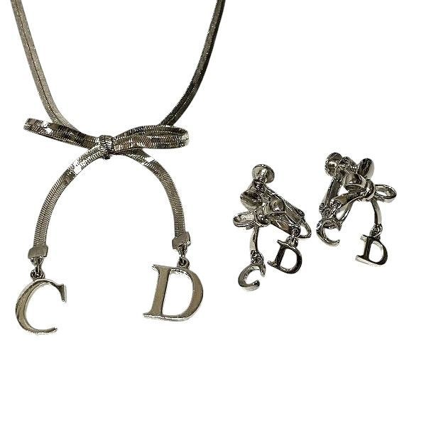 ディオール Dior リボン ロゴ シルバー ブランド小物 イヤリング ネックレス レディース