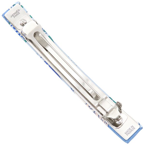 エルメス HERMES バレッタ エクリプス GM シルク メタル ブルーXマルチ シルバー金具 LA FOLLE PARADE ラ フォル パラード ヘア