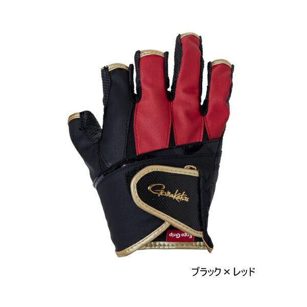 ≪ 24年2月新商品 ≫ がまかつ エルゴグリップグローブ 5本切|ハーフショート GM-7296 ブラック×レッド Mサイズ