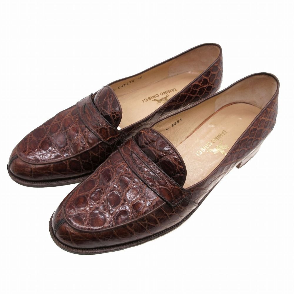 販売 TANINO CRISCIタニノクリスチークロコダイルローファー茶36 1/2