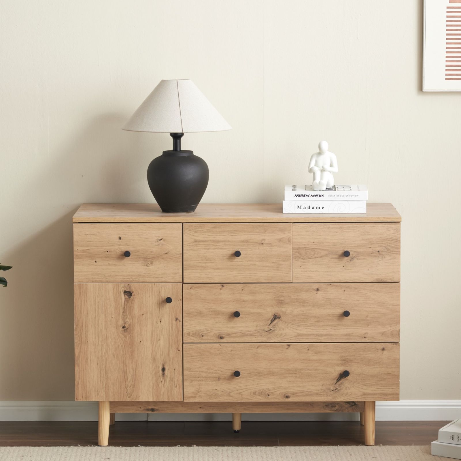 キャビネット サイドボード 引き出し5杯 チェスト収納棚リビング収納幅