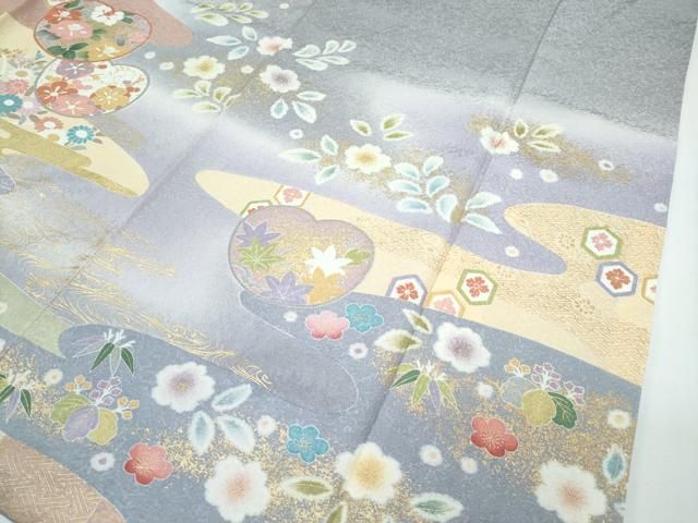 平和屋本店□極上 訪問着 駒刺繍 エ霞吉祥花文 暈し染め 金彩 反端付き