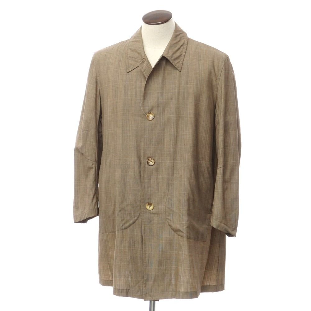 【中古】モンテドーロ Montedoro ウール系 チェック ステンカラーコート ブラウン【サイズ50】【メンズ】