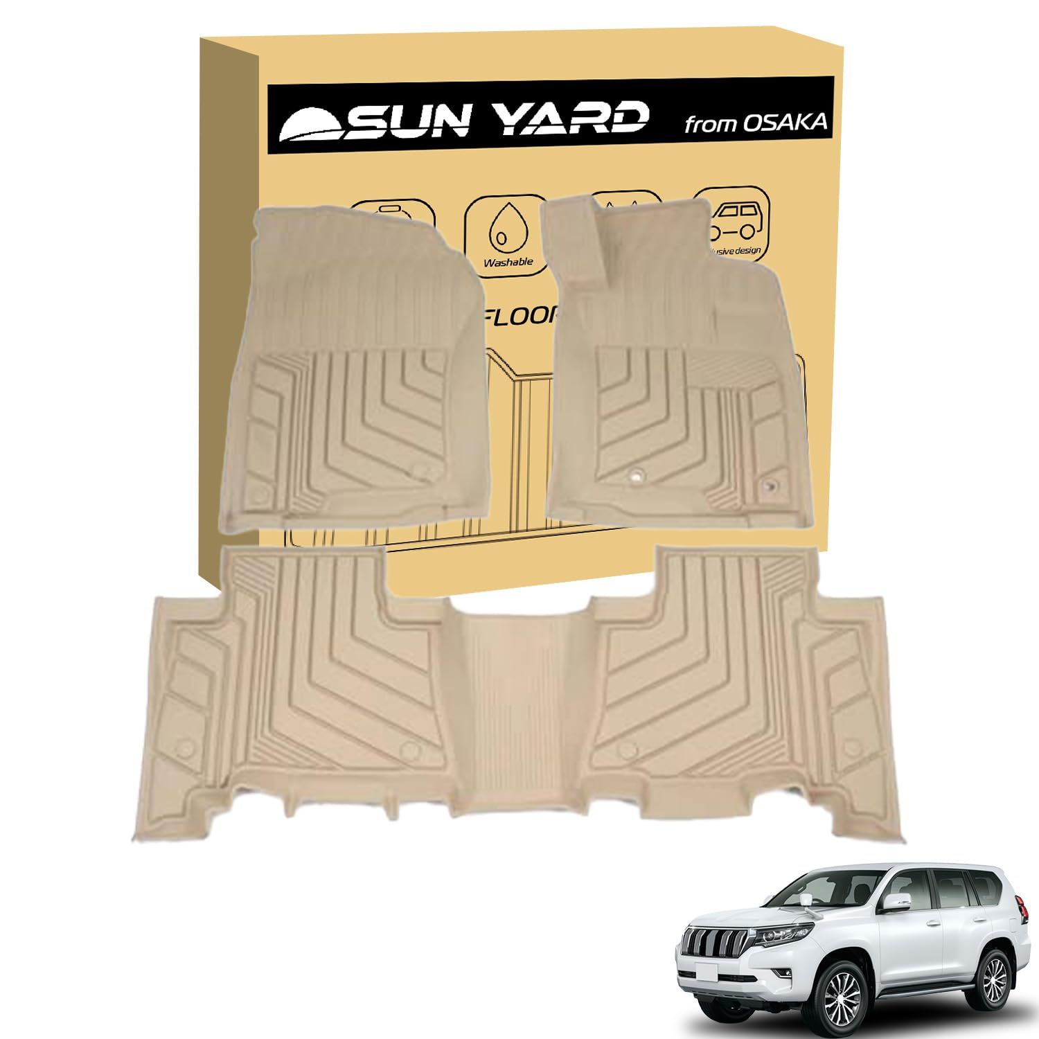 SunYard トヨタランドクルーザープラド150系対応 フロアマット ベージュ 車種 設計 防水 カスタムパーツ ベージュ 5 7人乗り用 フロアマット