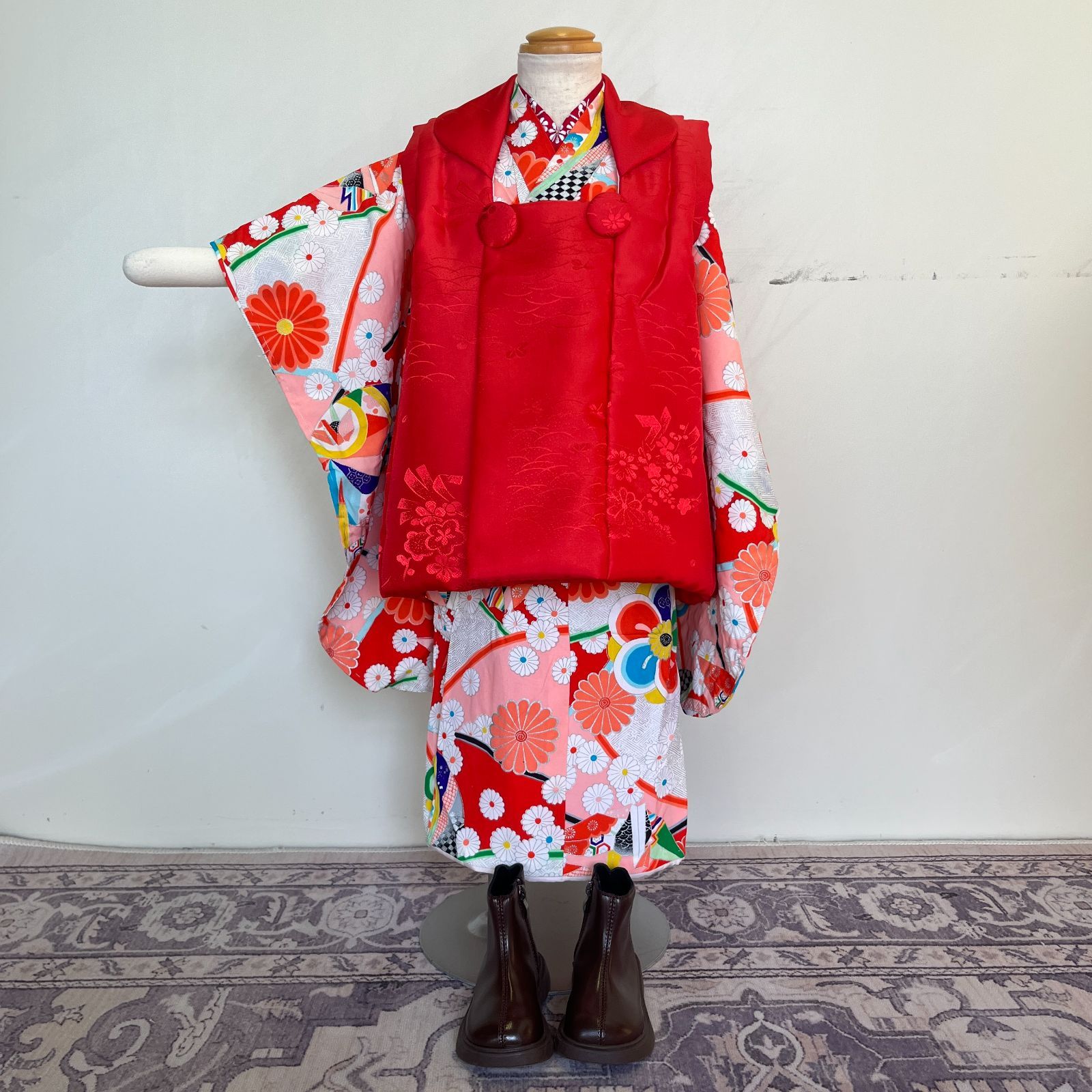 508agu49◎七五三 三歳 女の子 セミアンティーク着物&半襦袢◎ 508agu49◎七五三 三歳 女の子 セミアンティーク着物&半襦袢