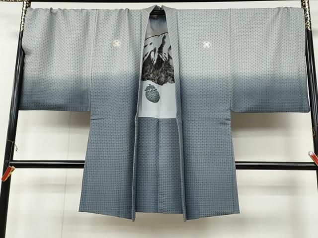 平和屋着物○男性 色紋付・羽織セット 菱繋ぎ地紋 羽織：暈し染め