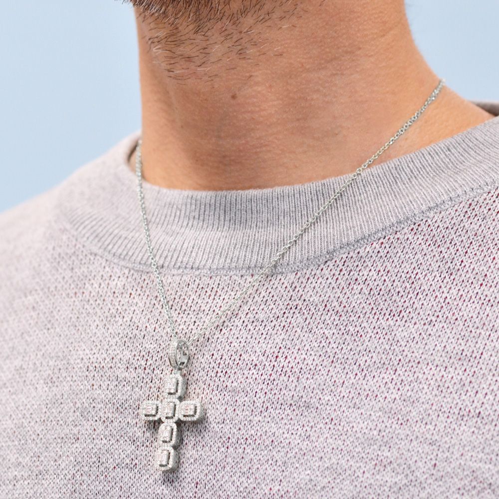 メンズ クロス ネックレス ホワイトゴールドk18 ペンダント 十字架 シンプル 地金 チェーン 人気 18金 男性 男性用 K18 18金 クロス 十字架 29mm×19mm ホワイトゴールド ペンダントトップ