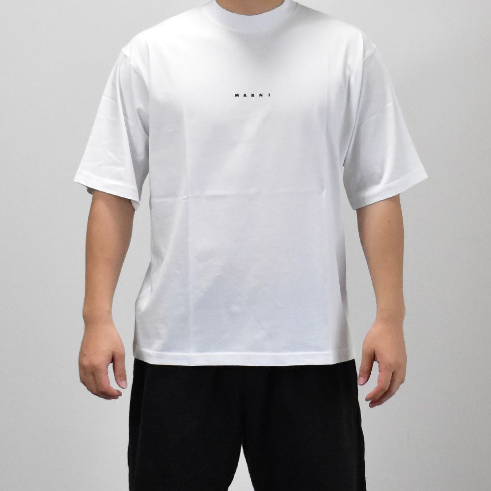 マルニ Tシャツ メンズ モックネック ロゴ 白 ネイビー シンプル