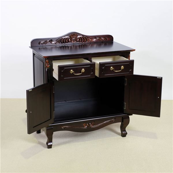 キャビネット 収納棚 約幅75×奥行40×高さ85.5cm ブラウン 木製 引き出し 脚付き 完成品 リビング ダイニング ベッドルーム 代引不可