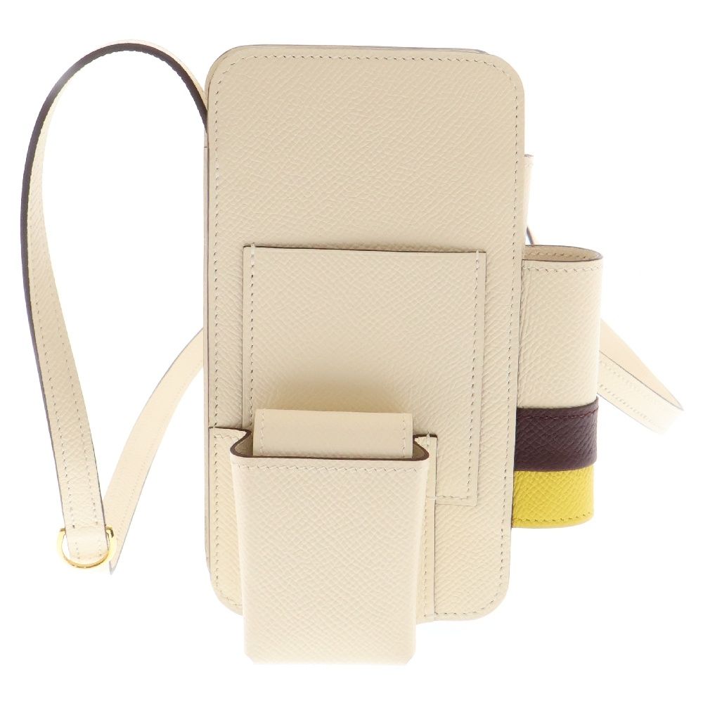 HERMES エルメス ウェイ フォンショルダー ナタ U刻印 ゴールド金具 フォンケース アイボリー レザー