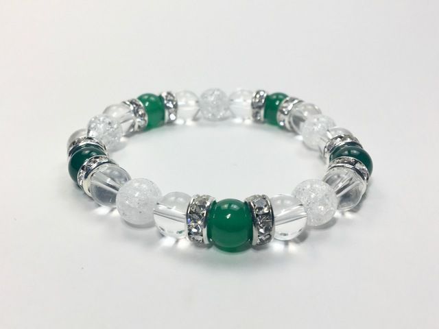 パワーストーン ブレスレット 緑瑪瑙&水晶&クラック水晶 天然石 （シルバー）レディース 女性  数珠ブレス 開運 プレゼント ギフト  [4]