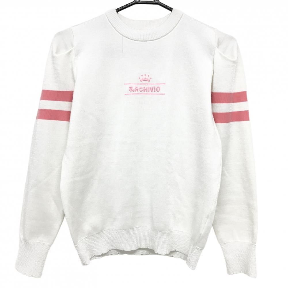 アルチビオ セーター 白×ピンク ニット 袖ライン レディース 38(M