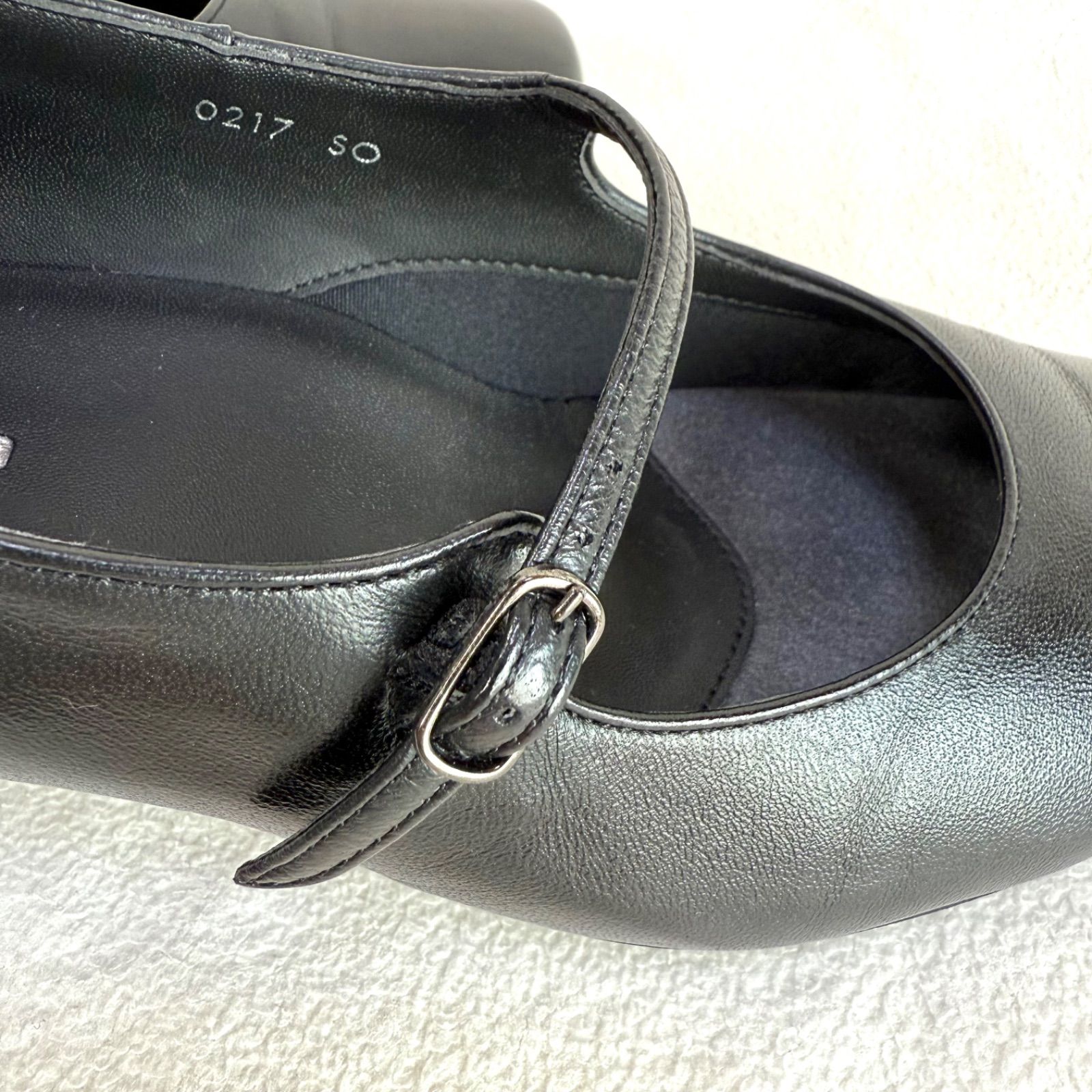 極美品✨ペダラ ストラップ スクエアトゥ レザー ブラック 22.5 3EEE