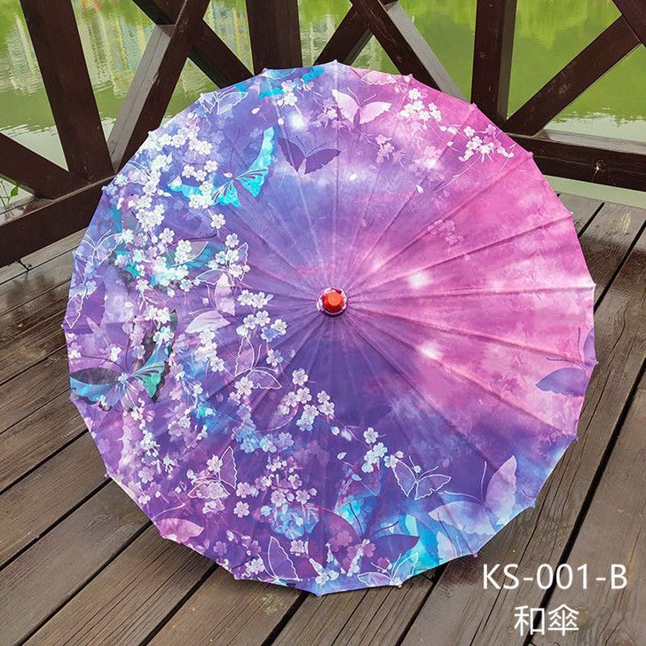 極美品 絹傘 蛇の目傘 紫白 助六 2本継 箱付き 舞踊傘