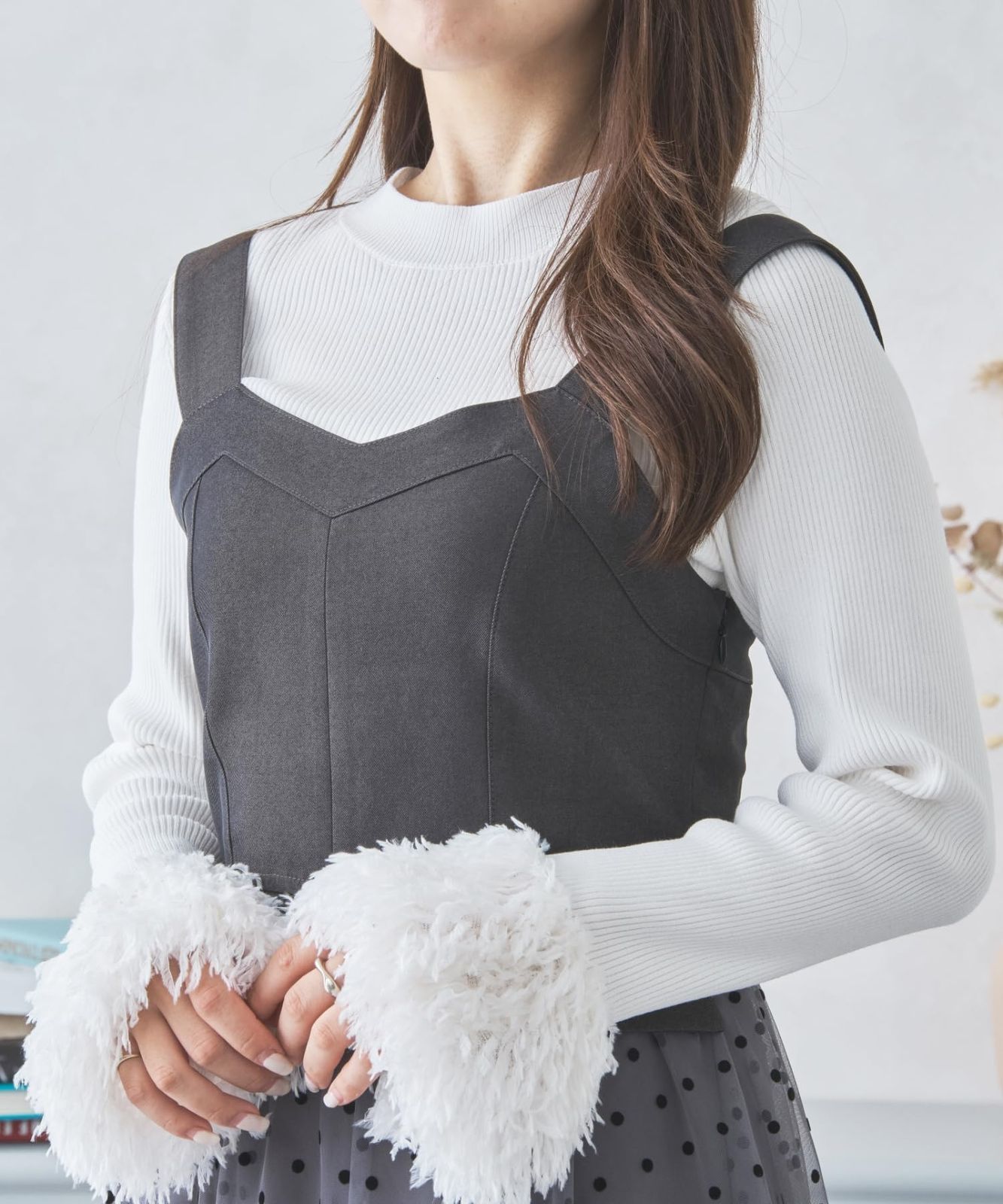 ミッシュマッシュ ワンピース レディース キャミソールワンピース ビスチェ チュールスカート ドッキング フ スカート チュール フェミニン レイヤード GREY