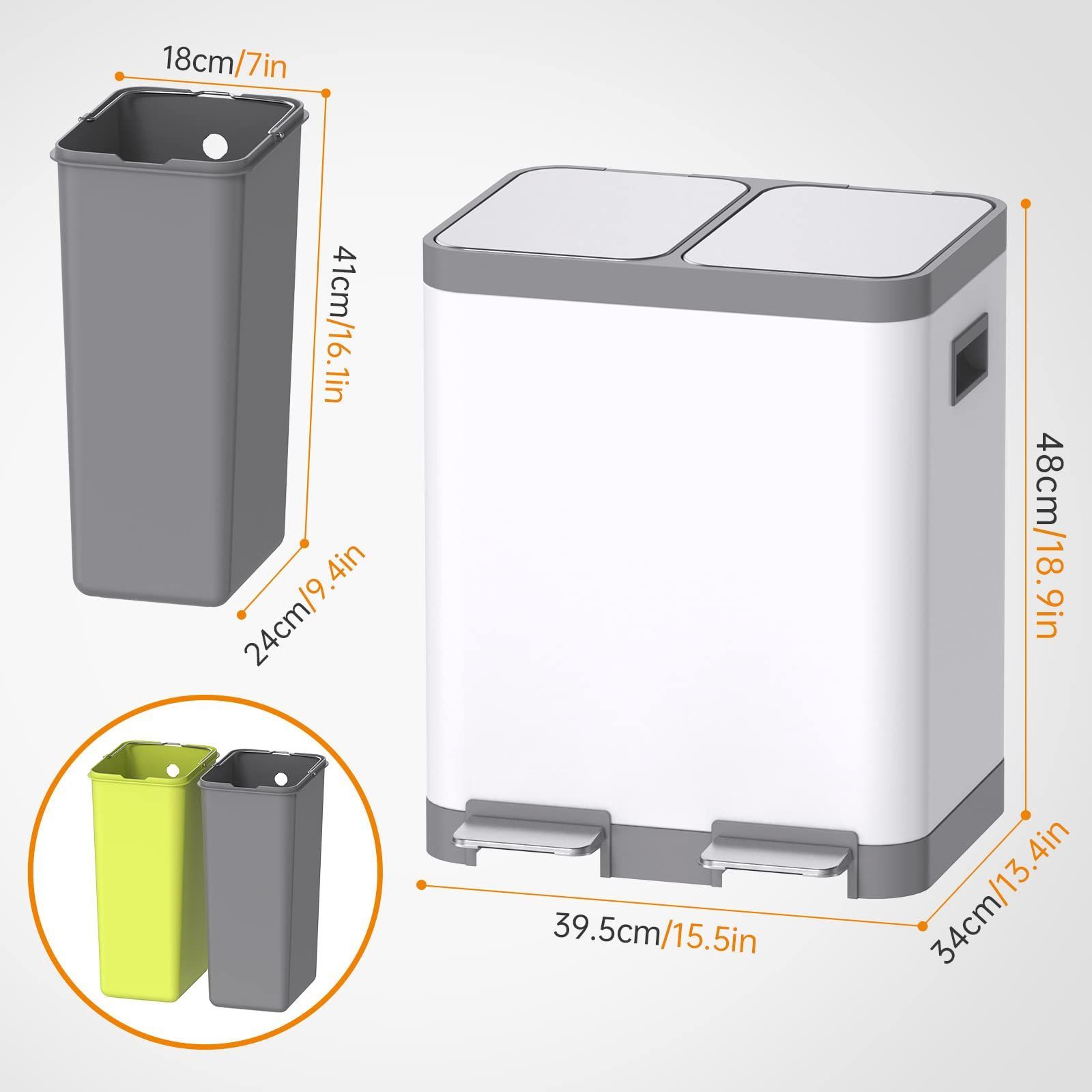 新着商品 おしゃれ ごみ箱 ステンレス 2段 ゴミ箱 ペダル式 キッチン ゴミ箱 消臭 ダストボックス 2×15L 分別 大容量 長方形 生ごみ ゴミ箱 インナーバケット2つ 密閉 フタ付きゴミ箱 音無し 室内 オフィス ベランダ 白 15 15L