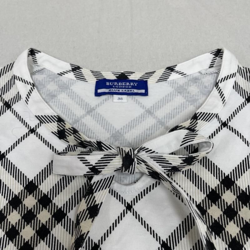 ふう中【バーバリーブルーレーベル】半袖カットソー ノバチェック 白 美品✨ バーバリーブルーレーベル ノバチェック 半袖 カットソー