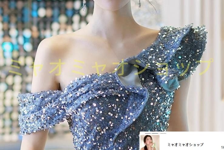 イブニングドレス スパンコール ワンショルダー タイト スリット パーティー|結婚式|二次会 セクシー エレガント スリット有 高見え パーティー|クラブ|ラウンジ|同窓会|披露宴 S~XL 光沢感 ドレスコード対応 裏地 サイズ展開S~XL