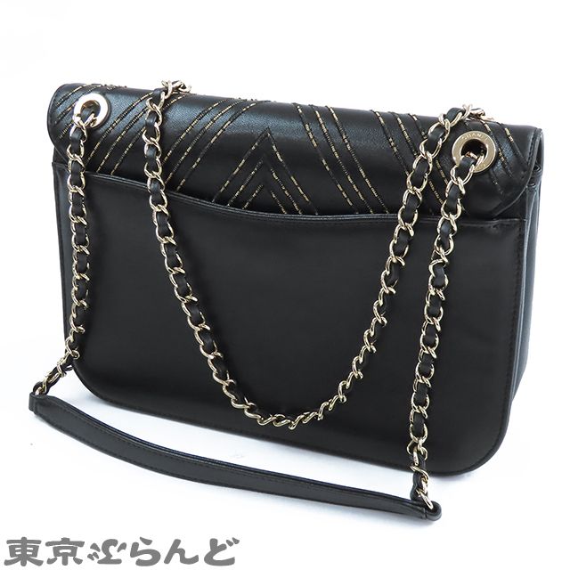 シャネル CHANEL Vステッチ Wチェーンバッグ 24番台 ブラック 黒