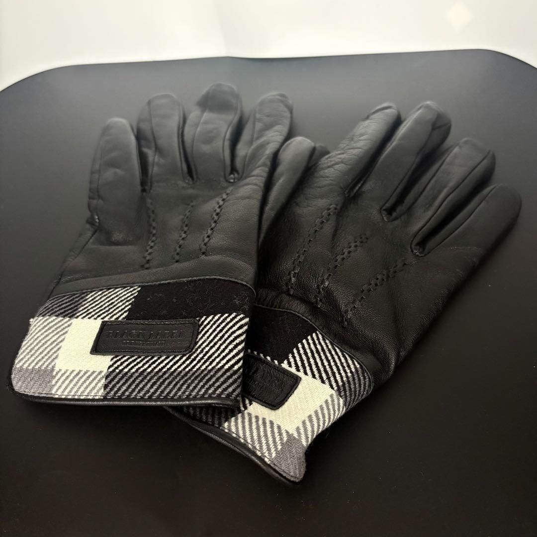 BLACK LABEL CRESTBRIDGE ブラックレーベルクレストブリッジ レザー チェック 手袋 グローブ カシミヤ ウール 黒 ブラック