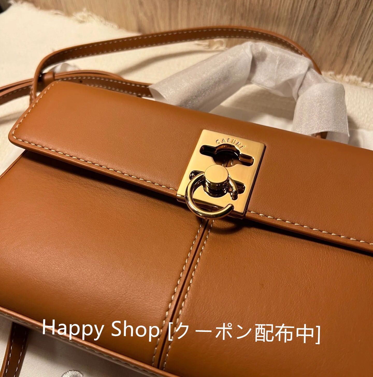 ブラウンレザー ハンドバッグ ロゴ入り ウォレットショルダー 新品 未使用 （新品未使用 CAFUNE STANCE