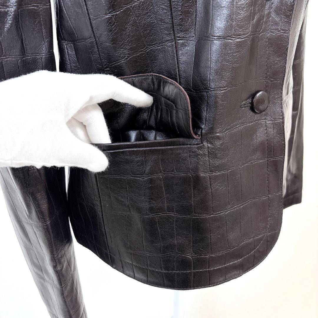 美品】ESCADA 型押しレザージャケット ラムナッパ 38 ダークブラウン