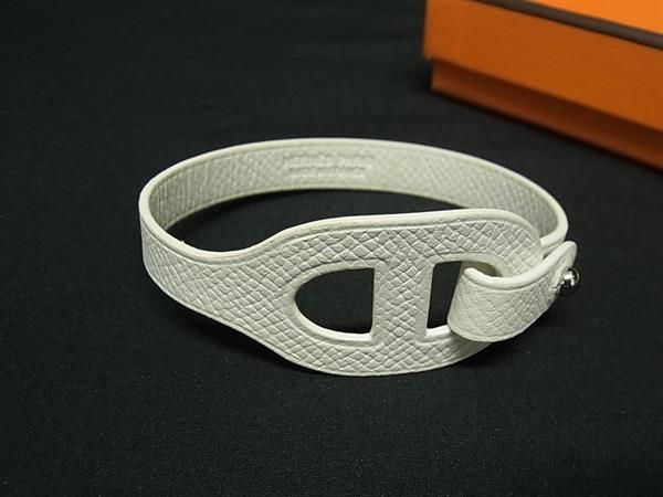 HERMES エルメス ヴォーエプソン ブレスレット アクセサリー レディース メンズ □R刻印 ホワイト系 FJ5647