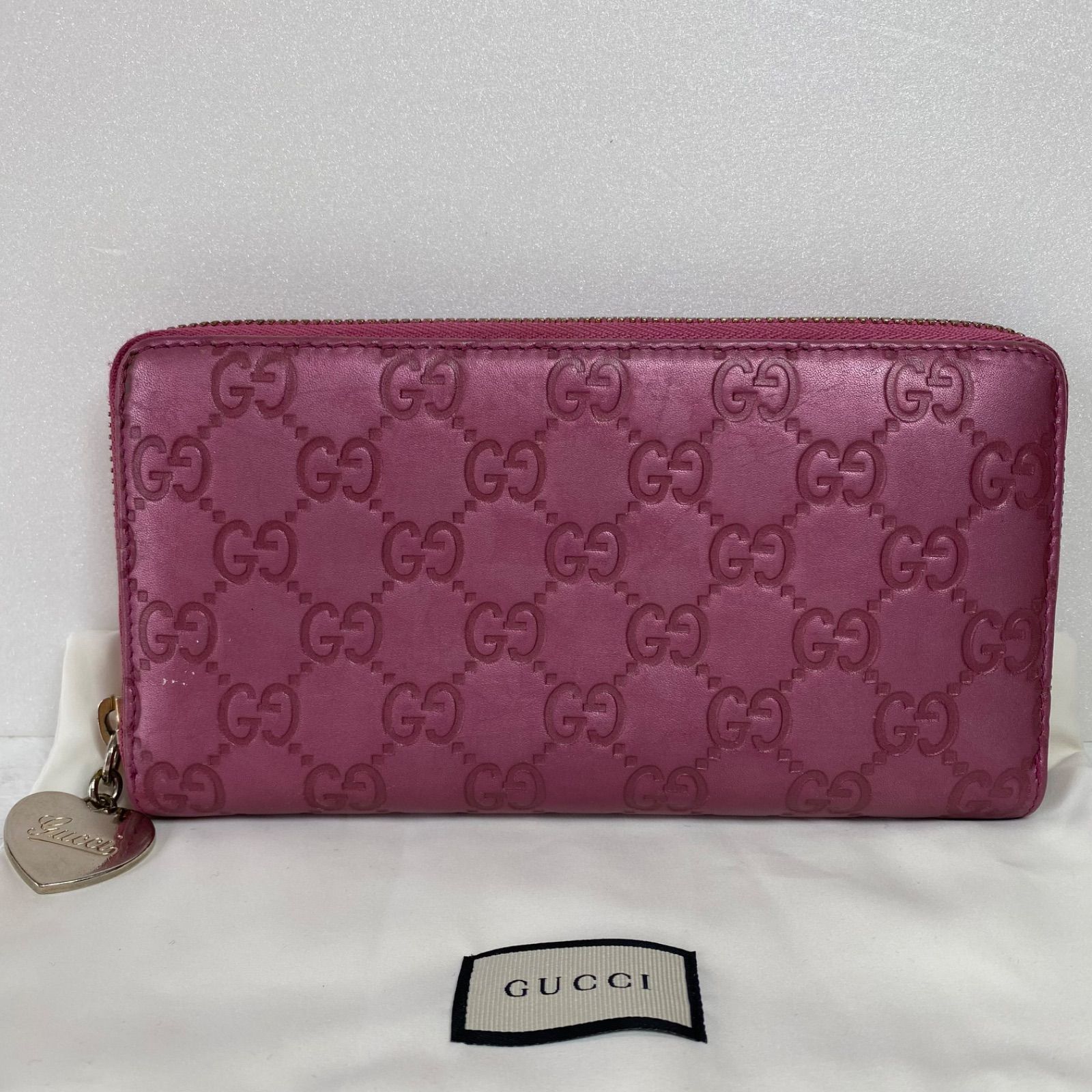 ?極美品? GUCCI シマレザーラウンドファスナー ハート金具 長財布 