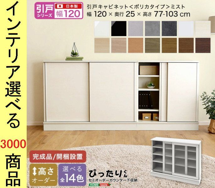 設置付 キャビネット 120×25cm 引き戸ミストガラスタイプ 日本製 14色展開 YHSH19PSG120M25　（YHSH19PSシリーズ）