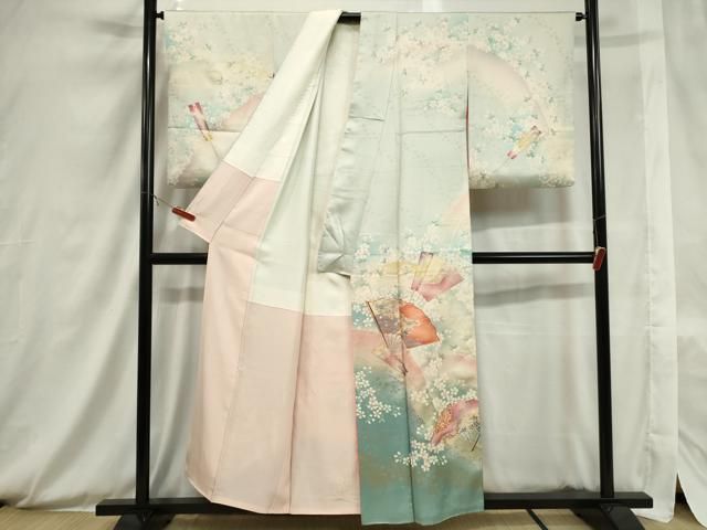 平和屋着物□訪問着 扇面枝花文 金彩 正絹 逸品 未使用 AAAW2629cs