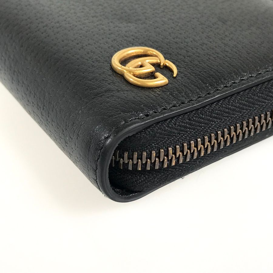 グッチ GUCCI GGマーモント ラウンドファスナー 長財布 428736 ブラック レザー メンズ財布 ju【中古】