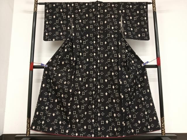 平和屋着物○久留米絣 単衣 綿 紬 菱紋 正絹 逸品 BAAM9513xa