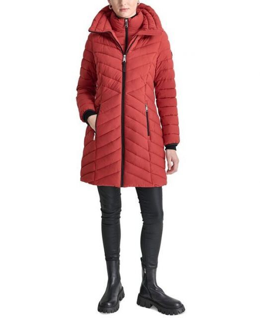 【送料無料】 ダナ キャラン ニューヨーク レディース ジャケット・ブルゾン アウター Women's Bibbed Packable Puffer Coat Saffron