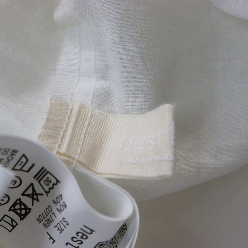 美品 2025SS今季 完売 ネストローブ nest Robe コットンリネンドロストリボンスモック F　ホワイト/白 プルオーバー【2400014452341】 nest Robe - 美品 2025SS今季 完売 ネストローブ nest Robe コットン