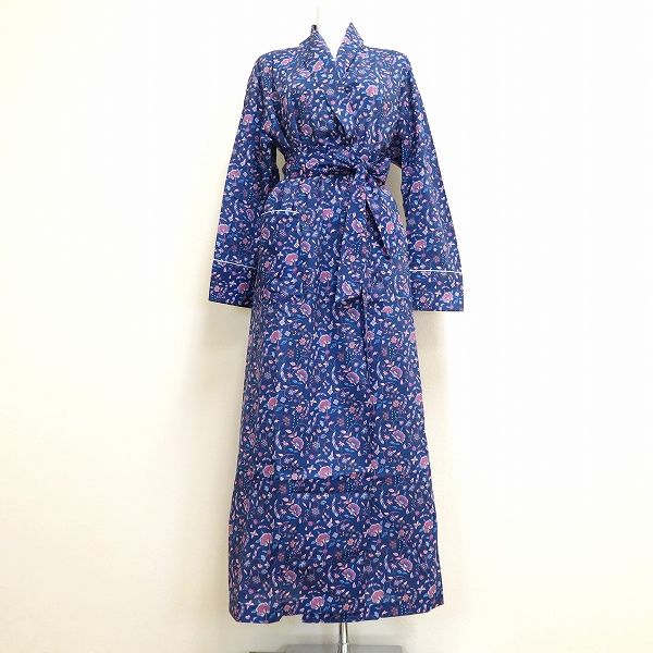 a リバティ LIBERTY 長袖 ガウン 花柄 紺 マルチ M コットン 綿