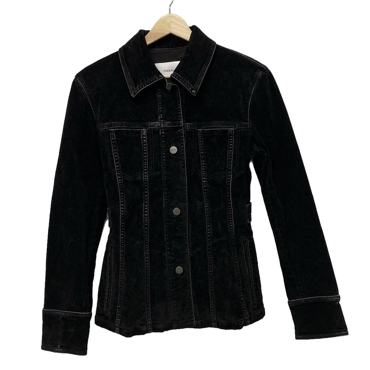 FERRAGAMO|SalvatoreFerragamo サルバトーレフェラガモ ブルゾン サイズ2 M レディース - 黒×グレー 長袖|ベロア|春|秋