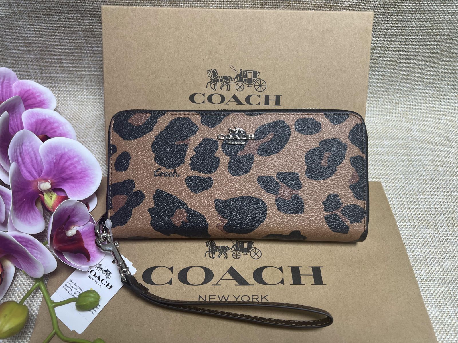 COACH コーチ CC865 長財布 リストレット ヒョウ柄 ブラウン - 長財布