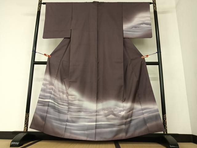 平和屋着物○訪問着 紬地 雲重ね霞文 暈し染め 正絹 逸品 AAAZ0235zg