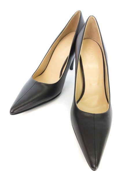 クラネ CLANE パンプス ポインテッドトゥ レザー 牛革 センターライン 37 黒 ブラック yy1203