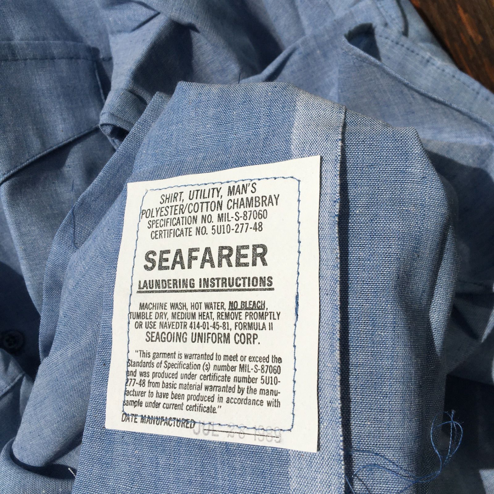 90's【US NAVY】SEAFARER L/S CHAMBRAY SHIRT シーファーラー