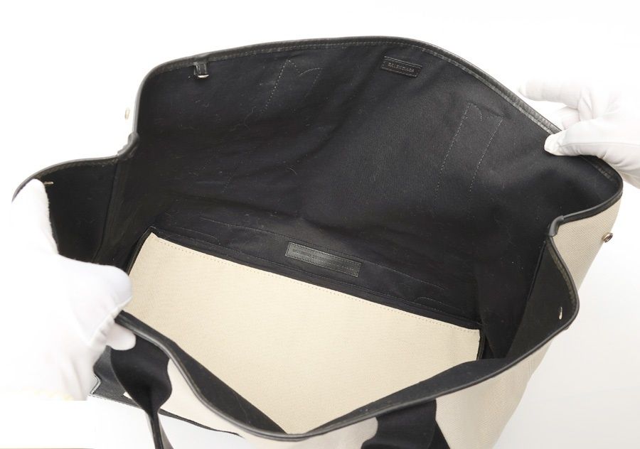 バレンシアガ BALENCIAGA ネイビーカバス M トートバッグ 339936 キャンバス レザー ナチュラル ブラック 商品番号 E-159168 DECORATOM_COM_BR