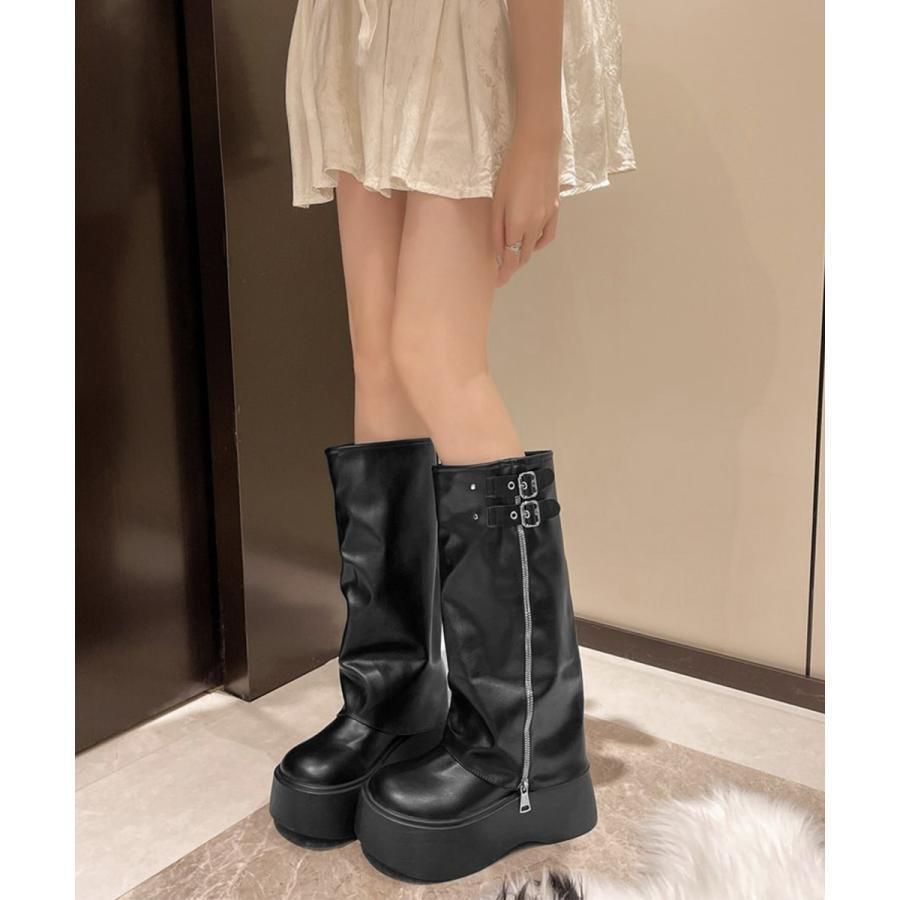 11色展開！国内発送カバーロングブーツ厚底 ルーズシルエット 転倒防止