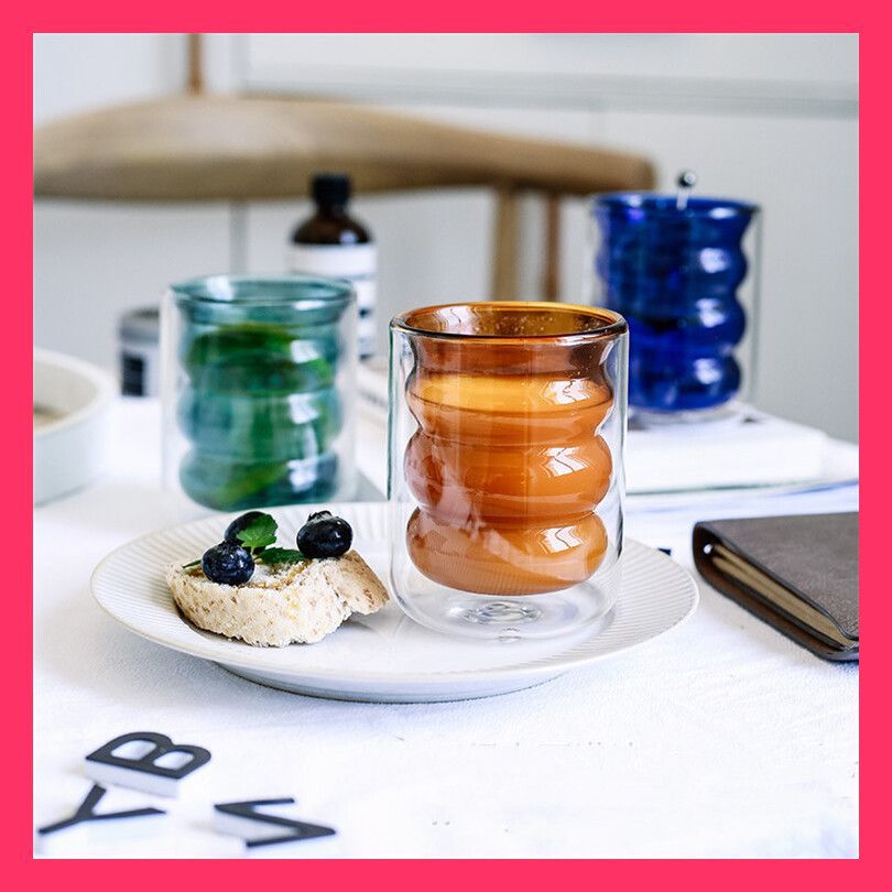 ガラス 二層 ジュースカップ ティーカップ 透明な レトロ コーヒー