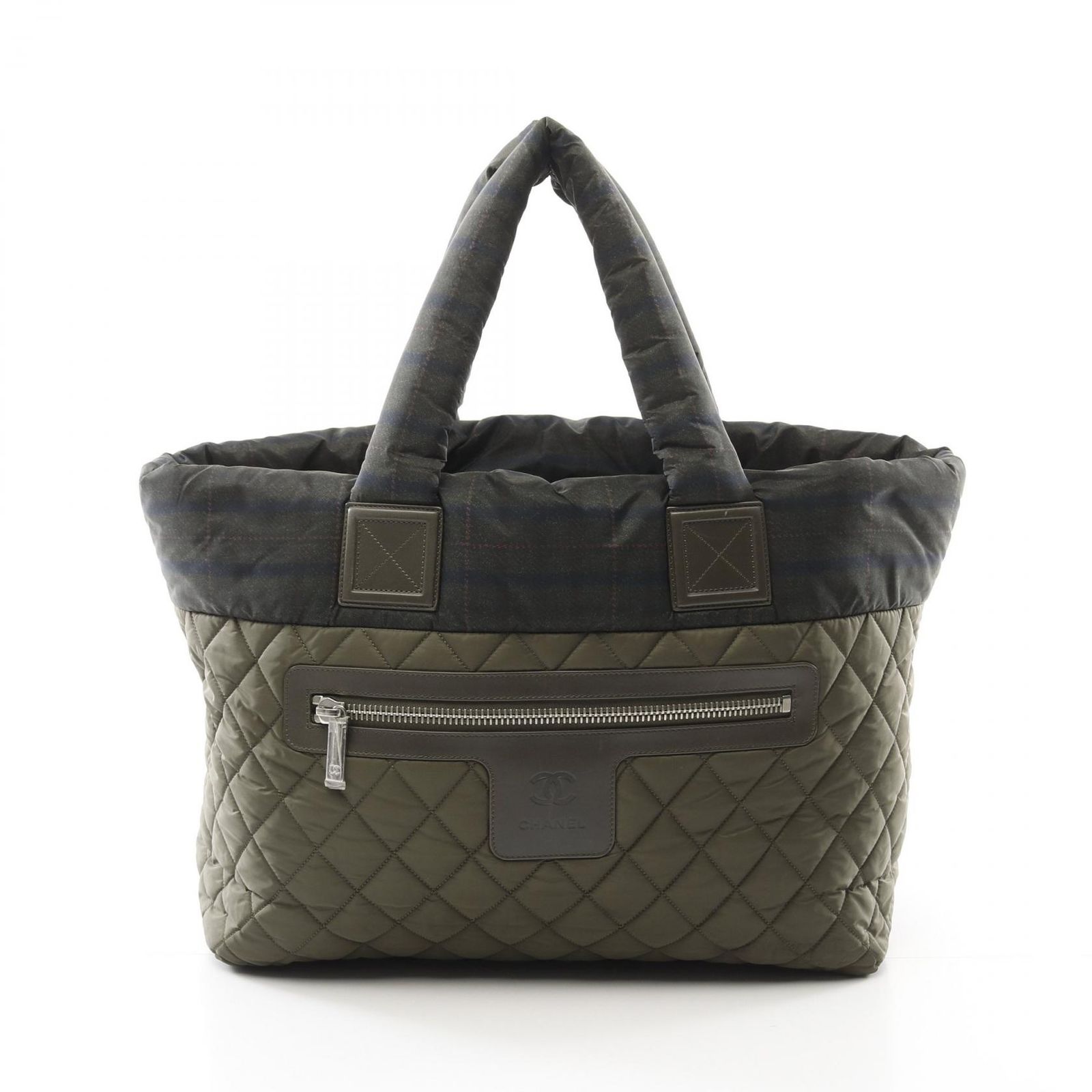 シャネル CHANEL トートバッグ コココクーンMM A48611 カーキ ナイロン レザー ココ コクーン トートバッグ レディース Used A